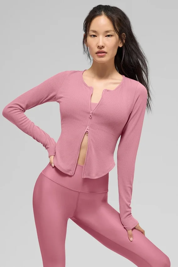 Ribbad Stardust-tröja med långärm – Pink Wild Rose
