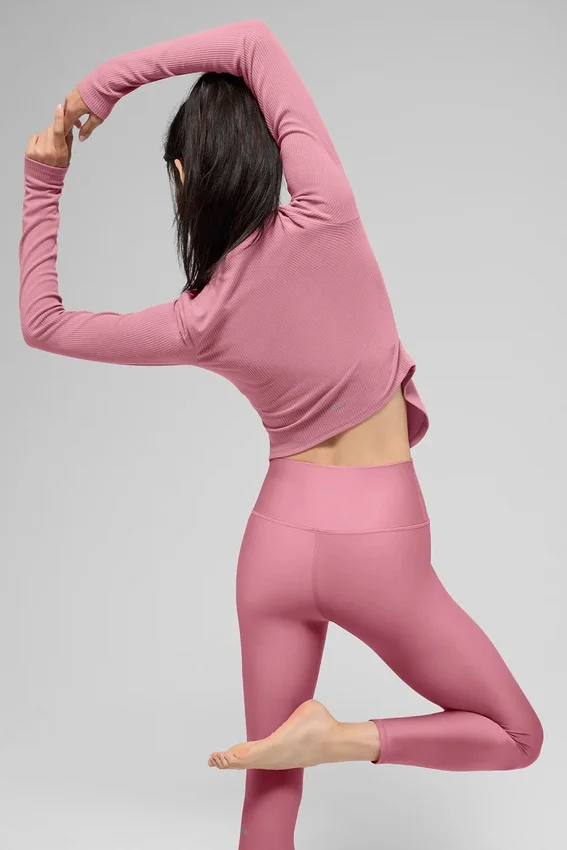 Ribbad Stardust-tröja med långärm – Pink Wild Rose