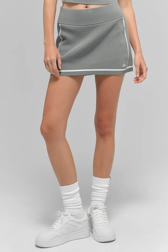 Ribbad stickad Highline-minikjol – Lunar Grey/White