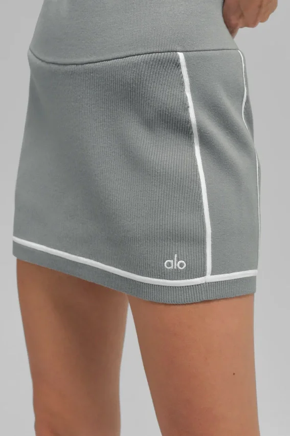 Ribbad stickad Highline-minikjol – Lunar Grey/White