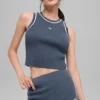 Ribbad stickat Highline Cropped Linnen – Bluestone/Vit