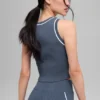 Ribbad stickat Highline Cropped Linnen – Bluestone/Vit