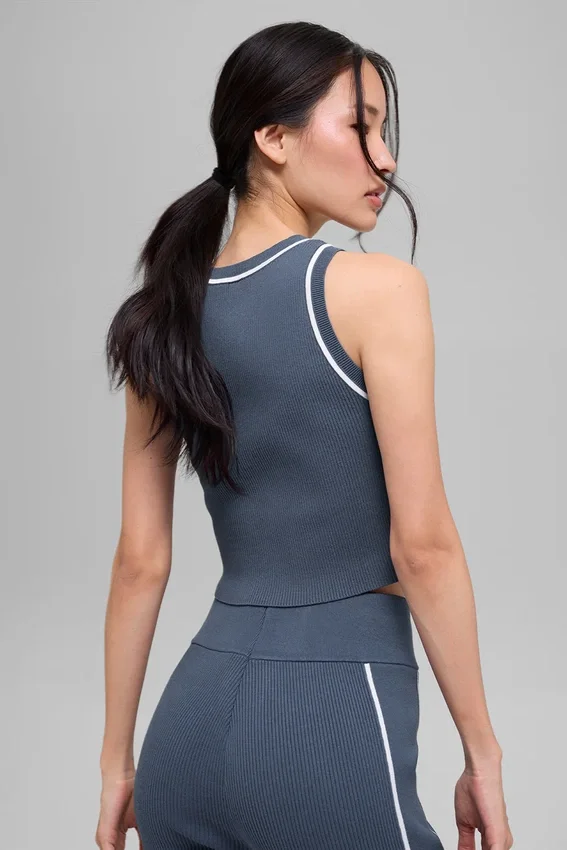 Ribbad stickat Highline Cropped Linnen – Bluestone/Vit