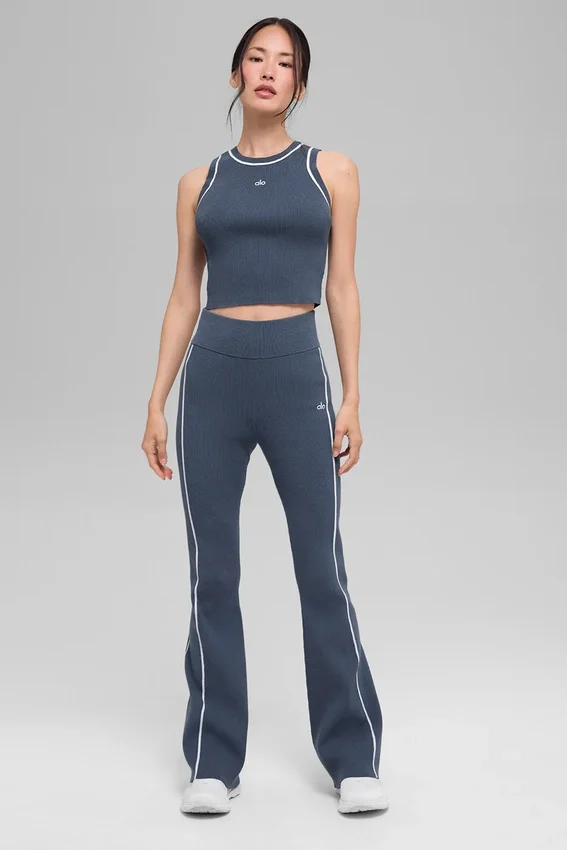 Ribbad stickat Highline Cropped Linnen – Bluestone/Vit
