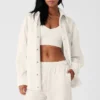 Ribbad velour-shacket ”Mountain Side” – elfenben