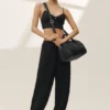 High-Waist-byxor i silkesblandning – svarta