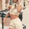 Riviera Bloomer-shorts i linneblandning – sandbeige