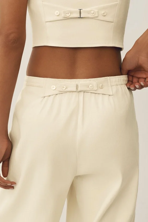 Riviera-byxor med vida ben i linneblandning – Sandy Beige