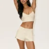 Riviera-shorts i linneblandning med låg midja – sandbeige