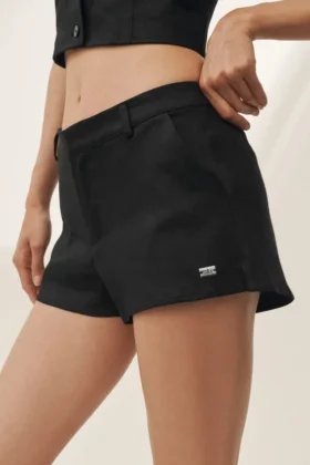 Riviera-shorts i linneblandning med låg midja – svart