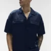 Satin Horizon kortärmad skjorta med knappar – Navy