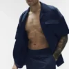 Satin Horizon kortärmad skjorta med knappar – Navy