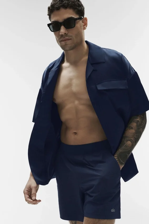 Satin Horizon kortärmad skjorta med knappar – Navy
