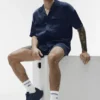 Satin Horizon kortärmad skjorta med knappar – Navy