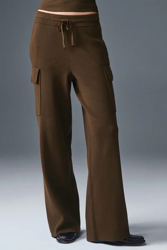 Scholar Knit High-Waist cargo byxor – Espresso