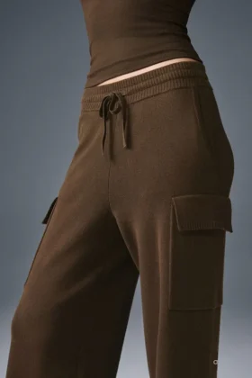 Scholar Knit High-Waist cargo byxor – Espresso