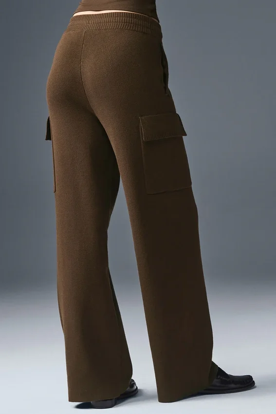 Scholar Knit High-Waist cargo byxor – Espresso