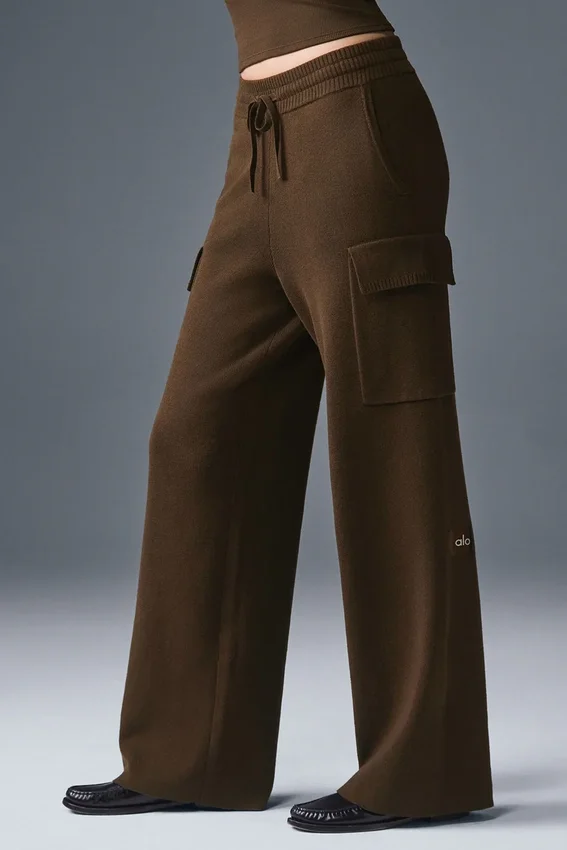 Scholar Knit High-Waist cargo byxor – Espresso