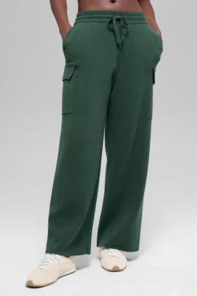 Scholar Knit High-Waist cargobyxor – klövergrön