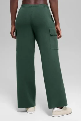 Scholar Knit High-Waist cargobyxor – klövergrön