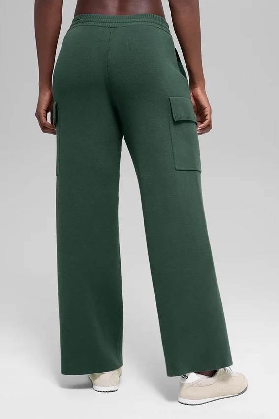 Scholar Knit High-Waist cargobyxor – klövergrön