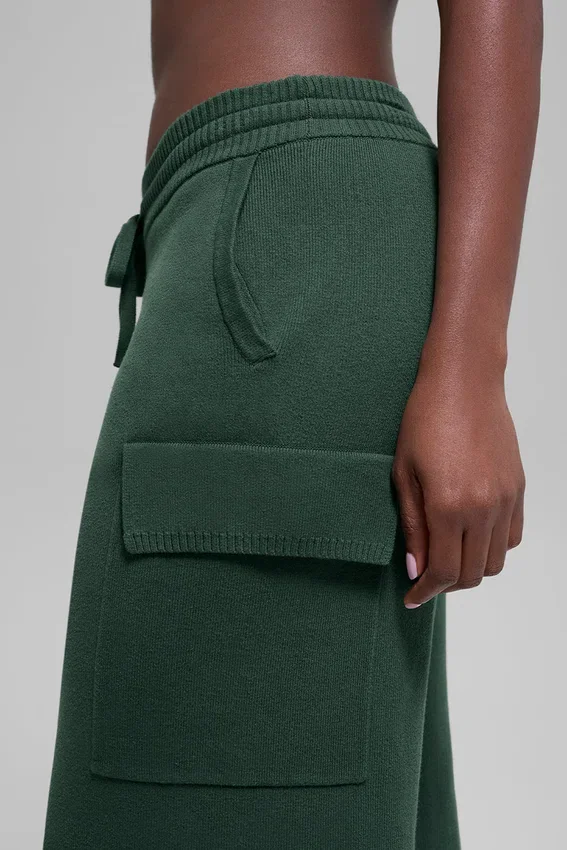 Scholar Knit High-Waist cargobyxor – klövergrön