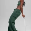 Scholar Knit High-Waist cargobyxor – klövergrön