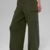 Scholar Knit High-Waist cargobyxor – olivgrön