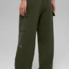 Scholar Knit High-Waist cargobyxor – olivgrön