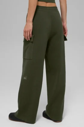 Scholar Knit High-Waist cargobyxor – olivgrön
