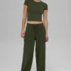 Scholar Knit High-Waist cargobyxor – olivgrön