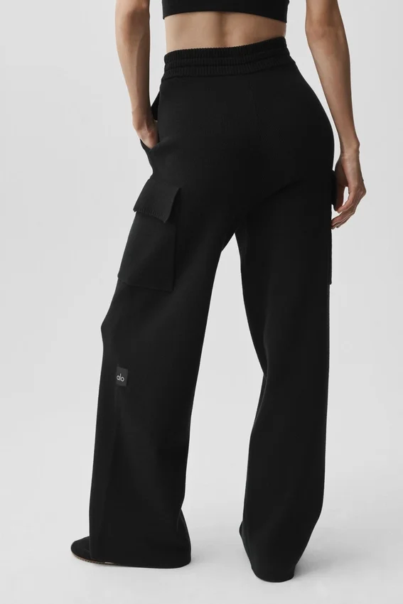 Scholar Knit High-Waist cargobyxor – svarta