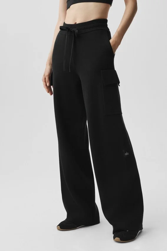 Scholar Knit High-Waist cargobyxor – svarta