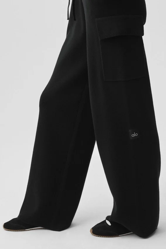 Scholar Knit High-Waist cargobyxor – svarta