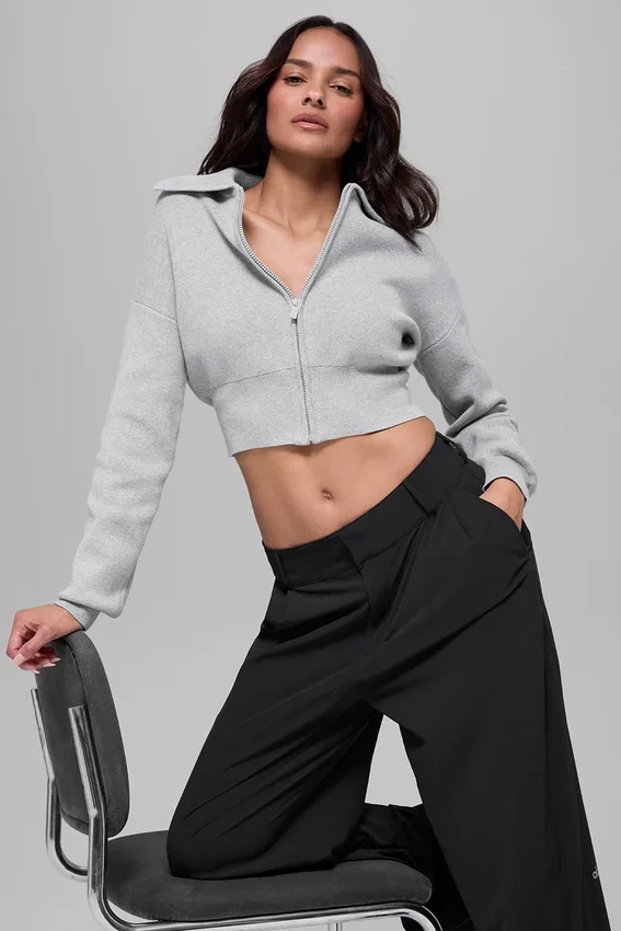 Scholar Knit kort jacka med hel dragkedja – Athletic Heather Grey