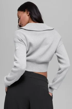 Scholar Knit kort jacka med hel dragkedja – Athletic Heather Grey