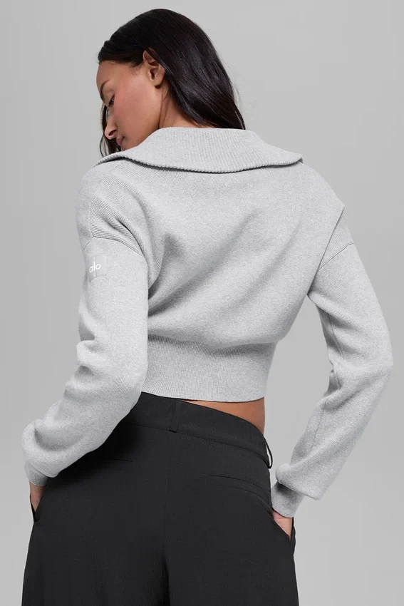 Scholar Knit kort jacka med hel dragkedja – Athletic Heather Grey