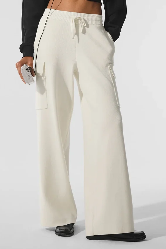 Scholar stickade High-Waist cargobyxor – elfenben