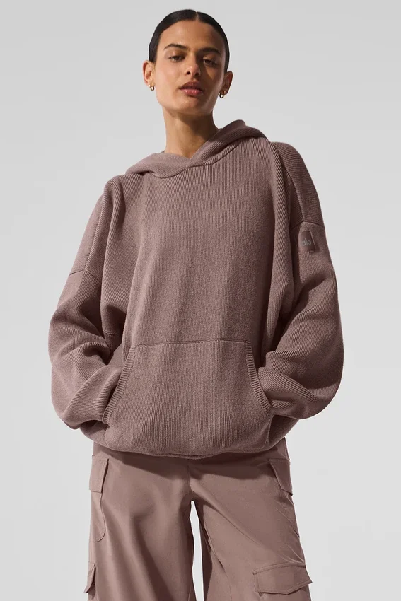 Scholar-stickat tröja med huva – Mushroom Heather