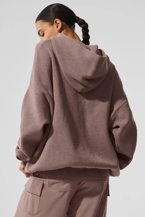 Scholar-stickat tröja med huva – Mushroom Heather