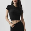 Seamless Modal Ribbed Cropped Kortärmade Shorts – Svart