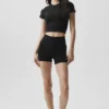 Seamless Modal Ribbed Cropped Kortärmade Shorts – Svart