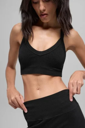 Seamless Two Tone Rib Bra – svart