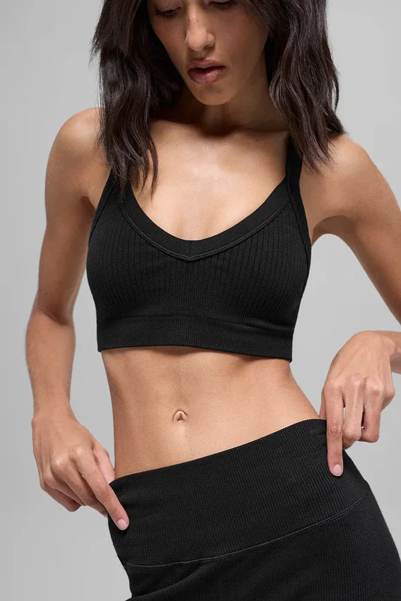 Seamless Two Tone Rib Bra – svart