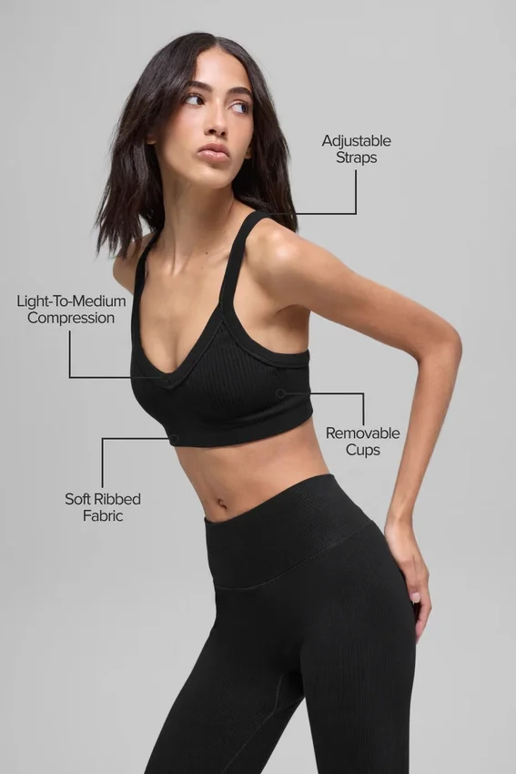 Seamless Two Tone Rib Bra – svart