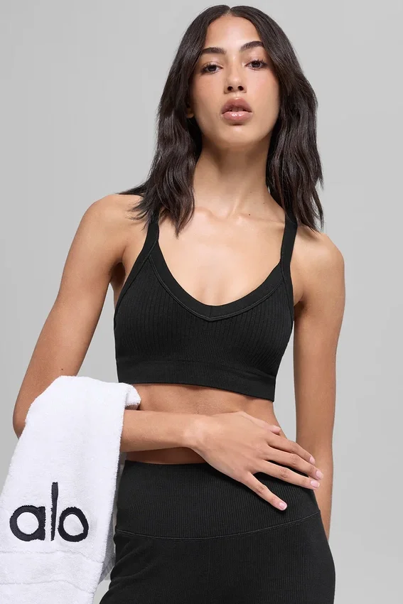 Seamless Two Tone Rib Bra – svart