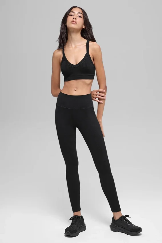 Seamless Two Tone Rib Bra – svart