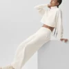 Serenity mjukisbyxor med vid ben – Ivory