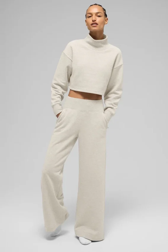 Serenity-mjukisbyxor med vida ben – Oatmeal Heather