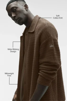 Shift Knit-tröja med knappar och långärmat designelement – Espresso